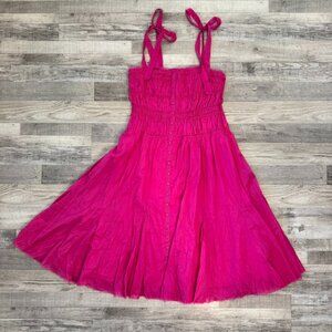Fate NWT Bright Pink Sundress Size Medium Smocked, Button Front, Raw Hem Q34